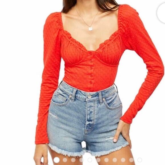 FREE PEOPLE‎ ANTHROPOLOGIE LADY BUG LONG SLEEVE SHIRT SIZE XS - Picture 1 of 7